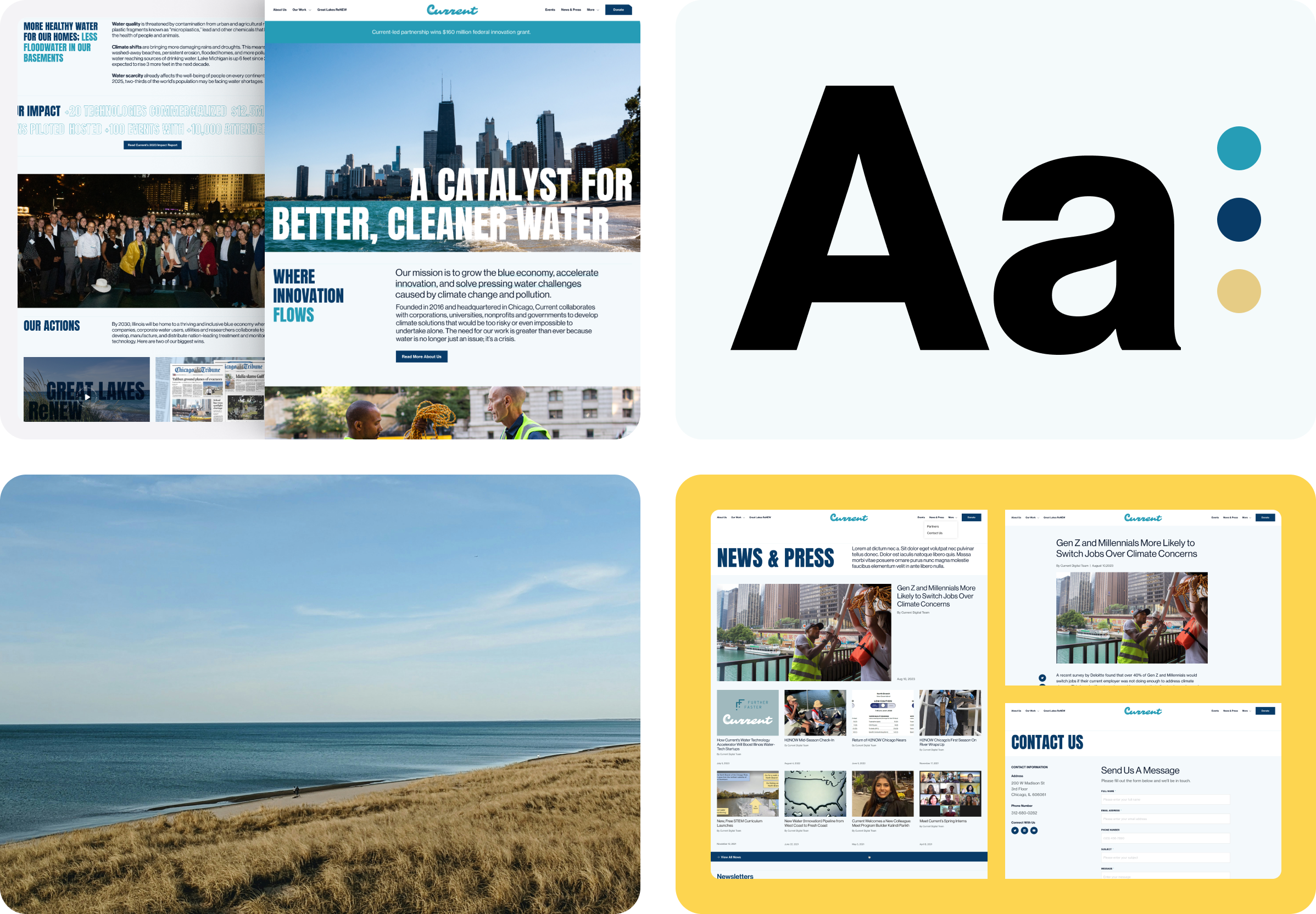 Various digital screen shots from the new Current Water website.