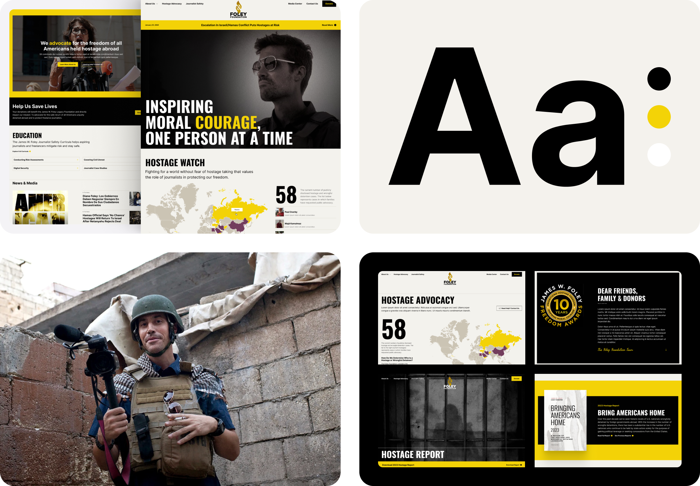 Various digital screen shots from the new Foley Foundation site.