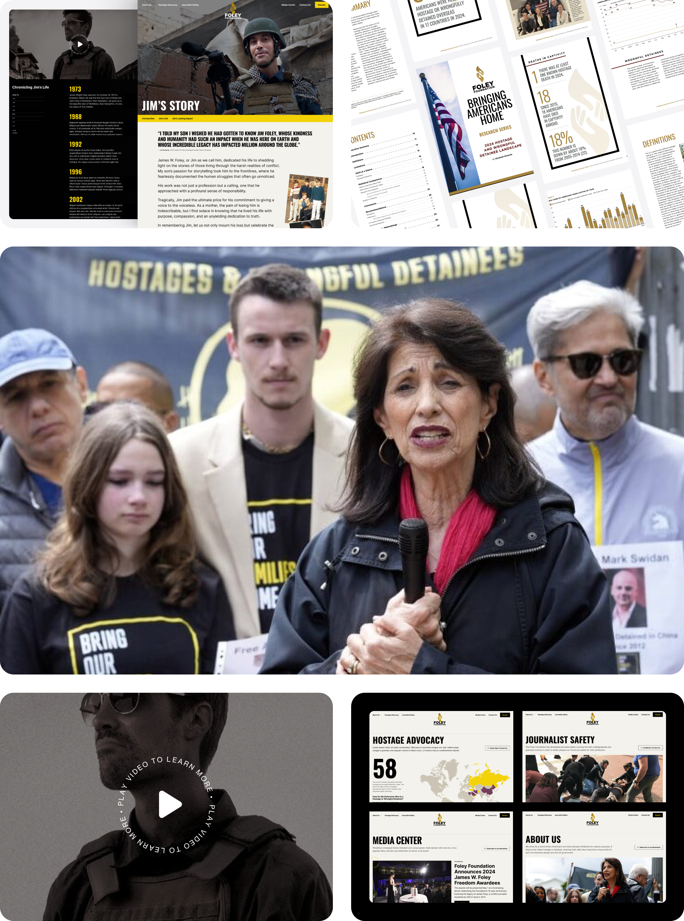 Various digital screen shots from the new Foley Foundation site.